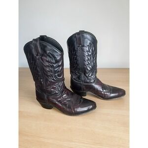 ACME Vtg BLACK CHERRY Burgundy Leather RANCH  RODEO DANCE Cowboy Boots Size 10 D